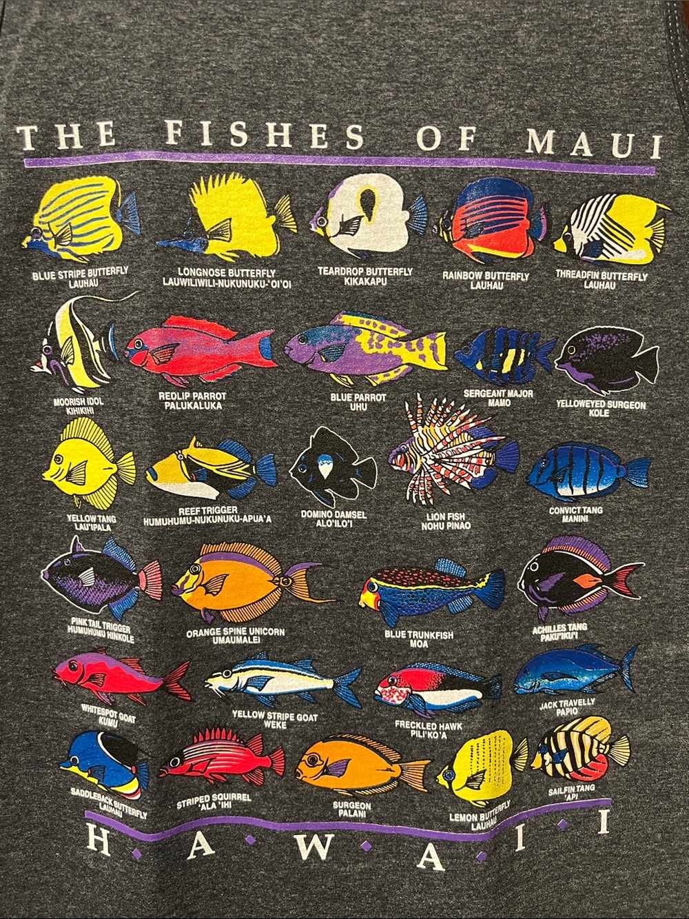 Brand New Fruit of the Loom “The Fishes of Maui” Cotton blend Gray Tank Top!